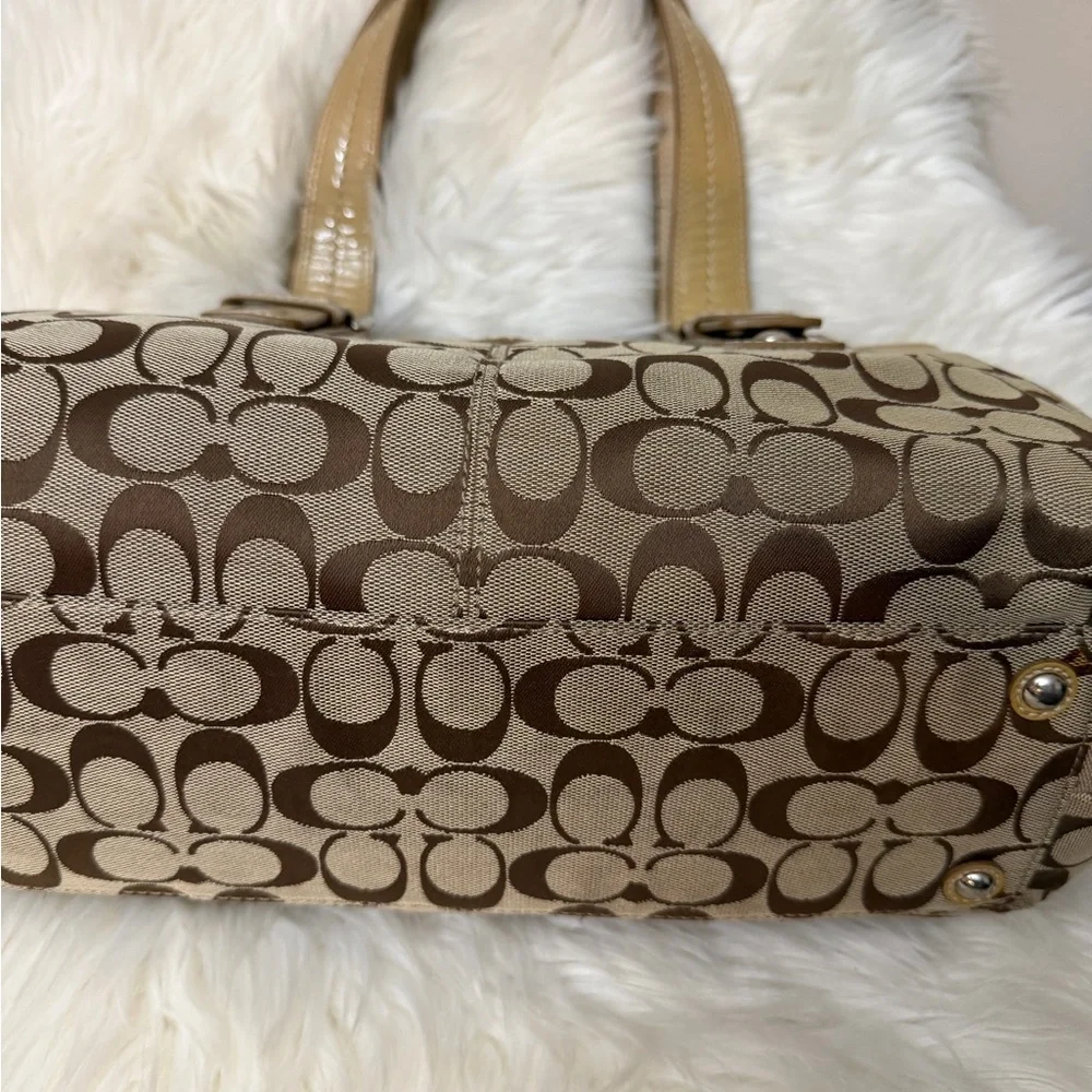 Coach Beige Monogram Shoulder Bag with Cream Trim#F13742